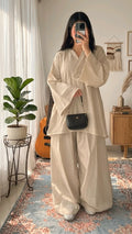 Elegant Women's 2-piece Beige C0-ord Set | Long Shurg & Matching Trousers
