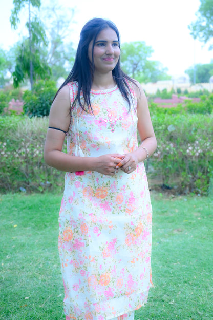 womens trendy sleevesless kurti plazo