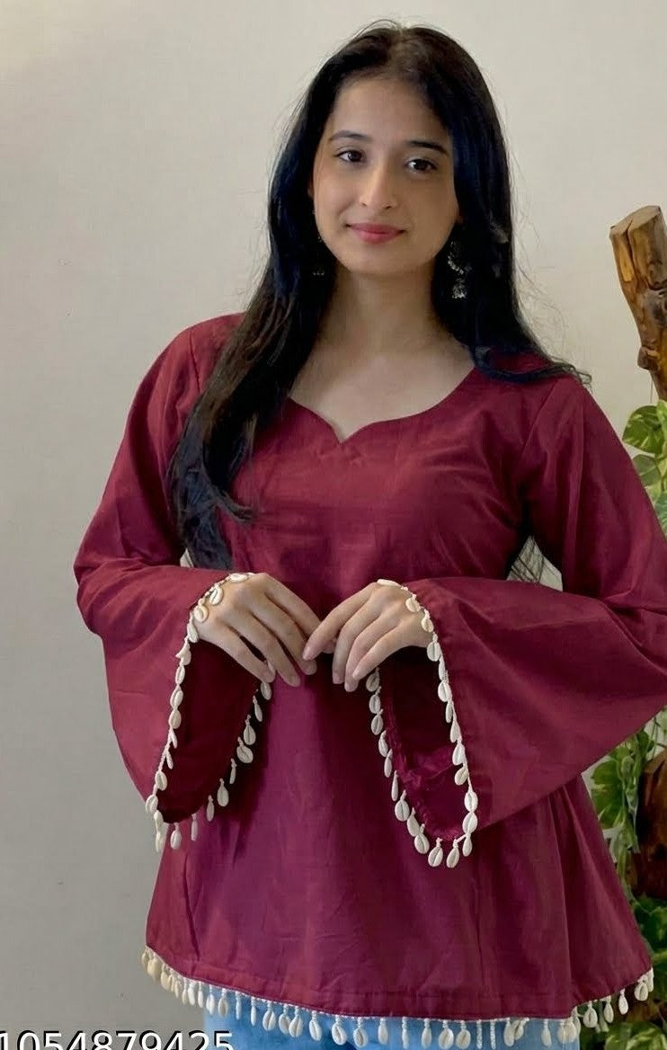 WOMEN MAROON EMBROIDERED KURTI💕