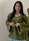 WOMEN OLIVE GREEN EMBROIDERED TOP ✨
