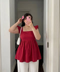 WOMEN RED SLEEVELESS SHORT KURTI✨