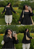 BLACK SQUARE NECK PEPLUM KURTI 🤍